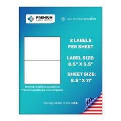 White Sticker Half Sheet Labels – 8.5″ x 5.5″ – Laser/Inkjet Compatible – 2 p…