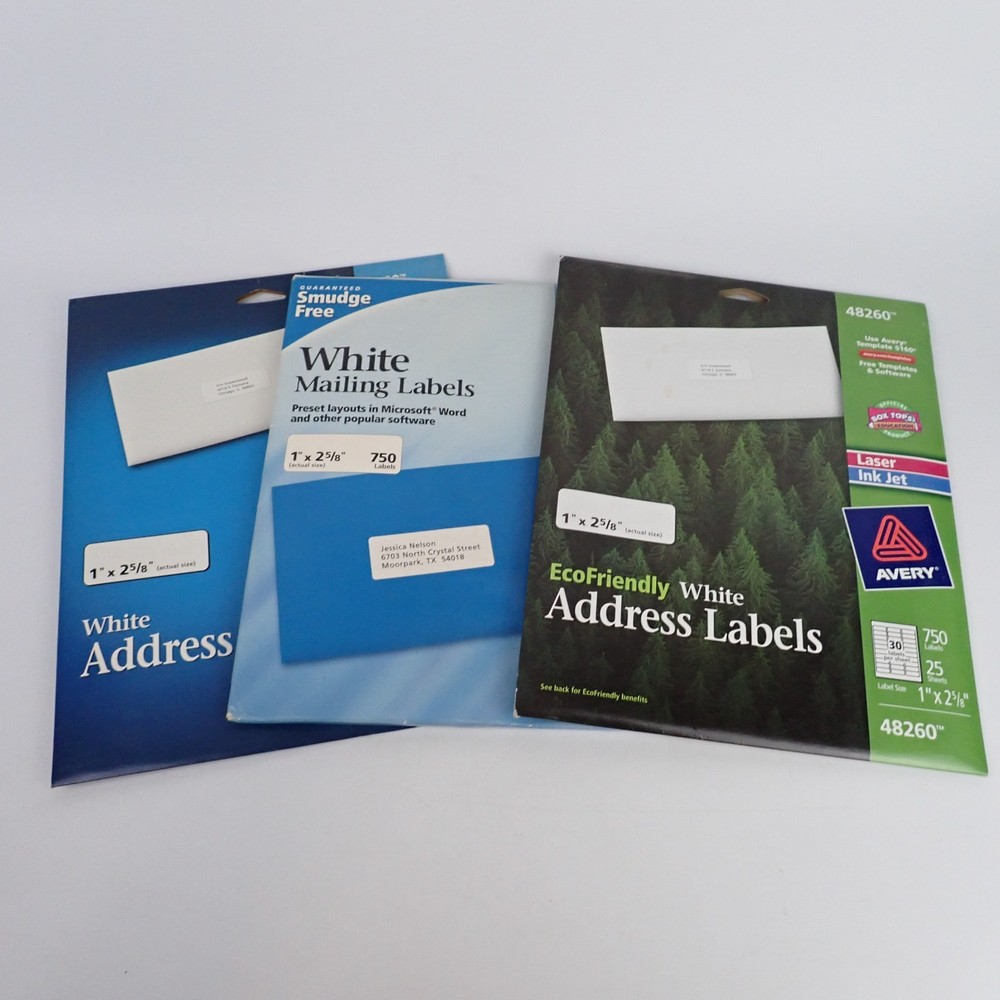 Avery EcoFriendly White Address Labels Lot of 3 Packs – 2 Opened, 1 Sealed