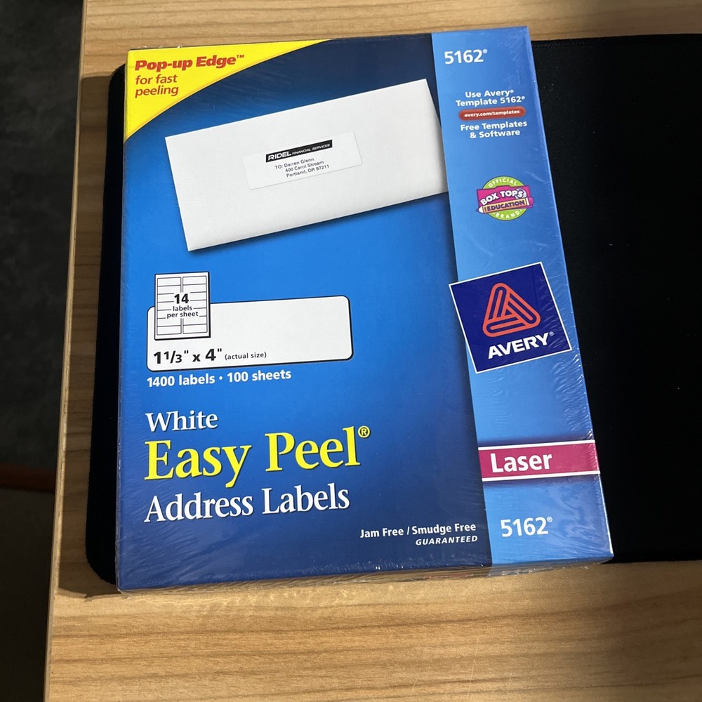 Avery Easy Peel Mailing Address Labels Laser 1 1/3 x 4 White 1400/Box 5162