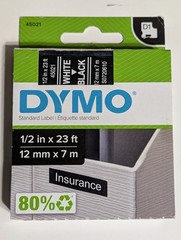 Genuine Dymo 45021 White on Black Tape 1/2″ x 23″ – New