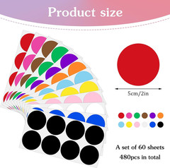 480 Pcs round Color Coding Labels, 2 Inch Dot Stickers, 12 Colors | Self-Adhesiv