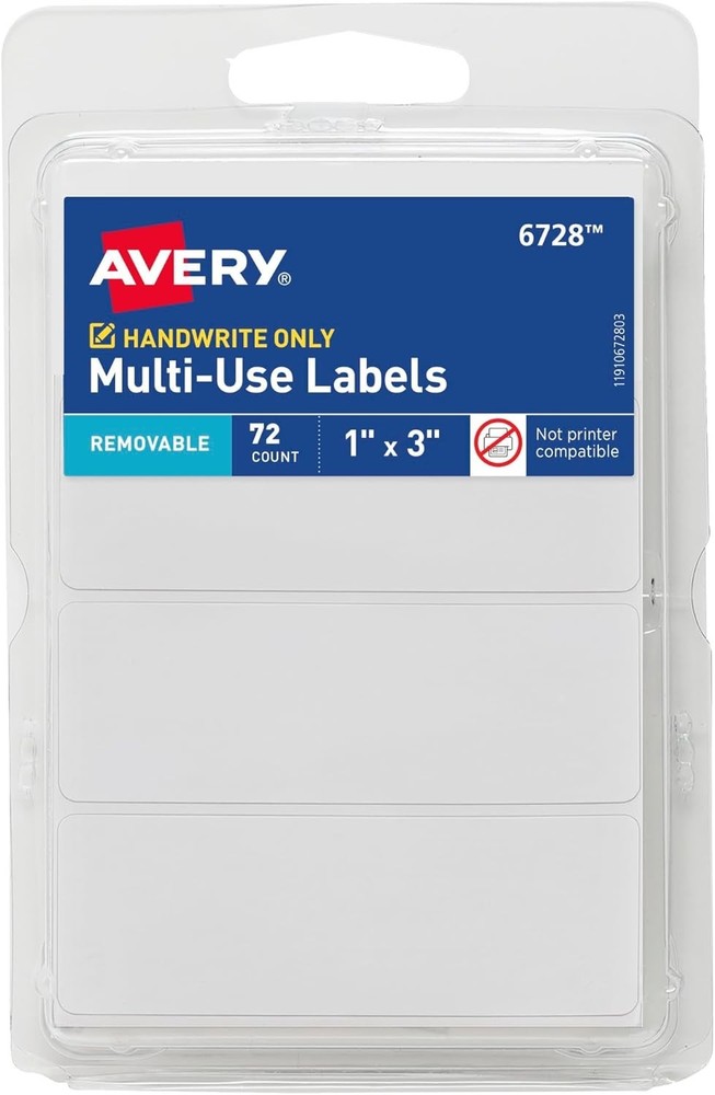 Avery Multi-Use Removable Labels, 1″ x 3″, White, Non-Printable, 72 Blank Labels