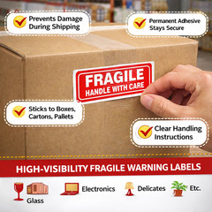 1000 Labels – 1×3 Fragile Handle with Care Label Shipping Adhesive Stickers