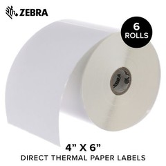 ZEBRA 4×6″ Direct Thermal Paper Label Z-Perform 2000D 1″ Core 6 rolls 10031643SP