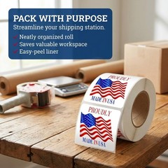 Made in USA Labels 3 X 2 Inches Vinyl Decal American Flag Stickers – 500 PCS