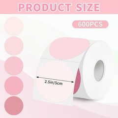 600 PCS Round Thermal Label Stickers, 2 Inch Pink Gradient Circle Direct Thermal