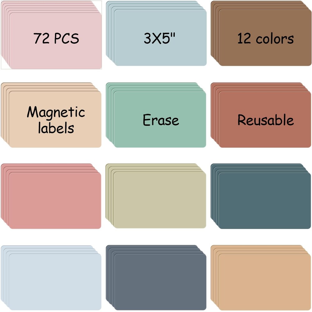 72 Pcs 3″ x 5″ Dry Erase Magnet Labels Colorful Dry Erase Magnets Reusable Ma…