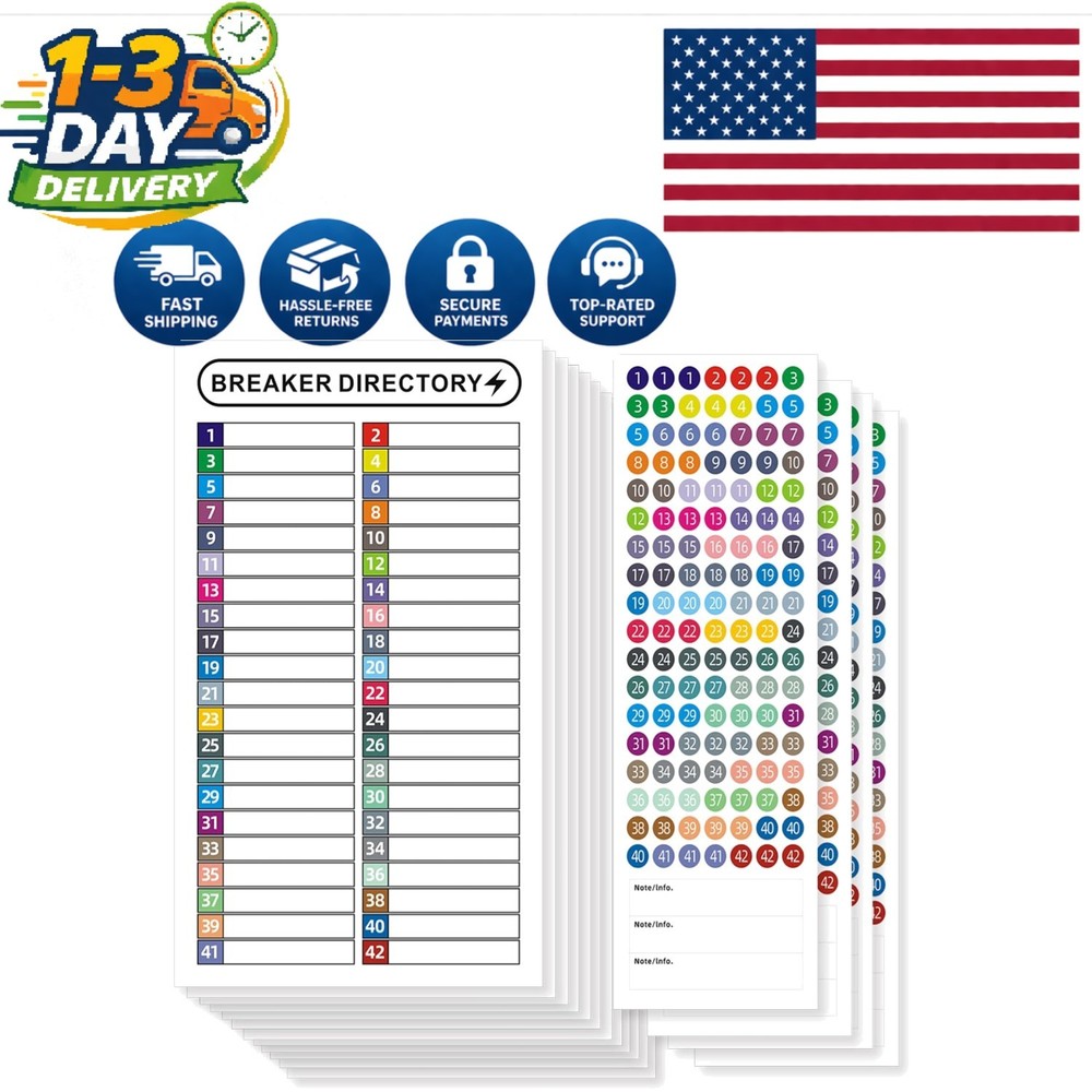 Adhesive Multi-Color Breaker Panel Labels – Easy Identification & 16 Sheets