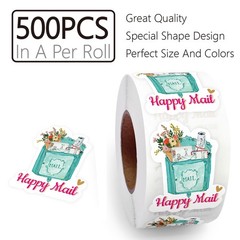 Happy Mail Stickers Labels (500pcs) Cute Thank You Boutique Packaging Mail En…