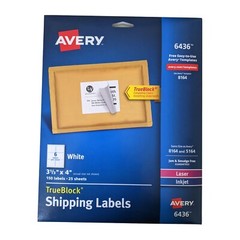 2 Packs Avery 6436 White Trueblock Shipping Labels 3-1/3 x 4 Laser Inkjet 150/Pk