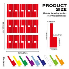 270 PCS Tear Resistant Cable Labels, 9 Colors Waterproof Cable Tags Wire Labels