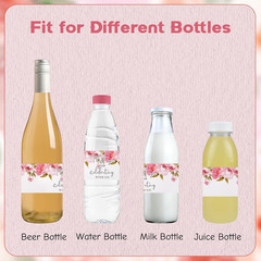 Wedding Water Bottle Labels Thank You, 50 Pcs Pink Rose Flower Wraps Floral