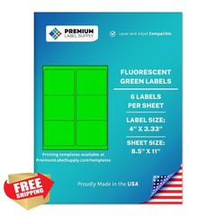 Neon Green Fluorescent Stickers, 4×3.33″, 600 Labels