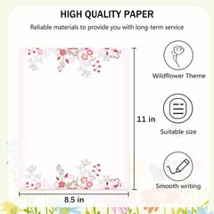 60 Pack Wildflower Stationery Letterhead Vintage Flower Letter 8.5 x 11 Inch …