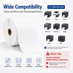 4×6 (102 mm x 152 mm) Shipping Labels 500 Labels/Roll Perforated for Zebra 5Roll