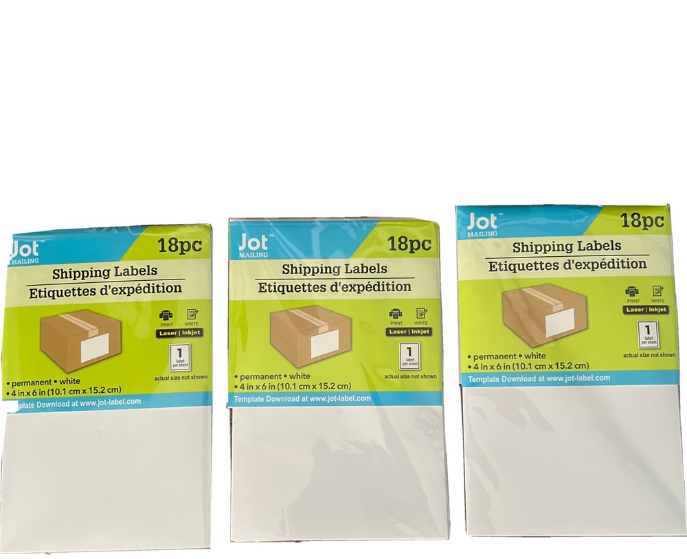 Jot 4×6 White Shipping Labels 18-ct. Laser/Inkjet New and Sealed :3 Packs(54ct)
