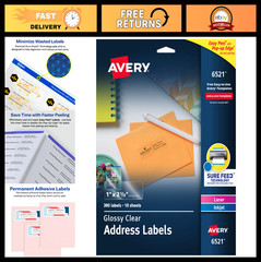 Printable Address Labels, 1″ x 2-5/8″, Glossy Clear, 300 Blank Mailing Labels fo