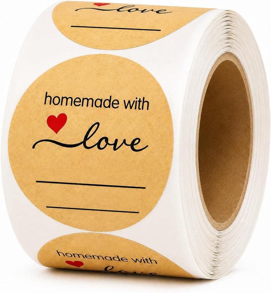 500 Kraft Canning Labels 2 Inch round Sticker Labels, Homemade with Love Labels,