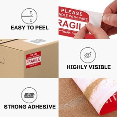 Roll of 500 red fragile warning labels (5×9 cm) | For shipping and packaging