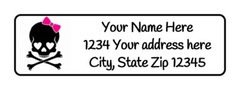 800 Skull Pink Bow Personalized Return Address Labels 1/2 inch by 1 3/4 inch