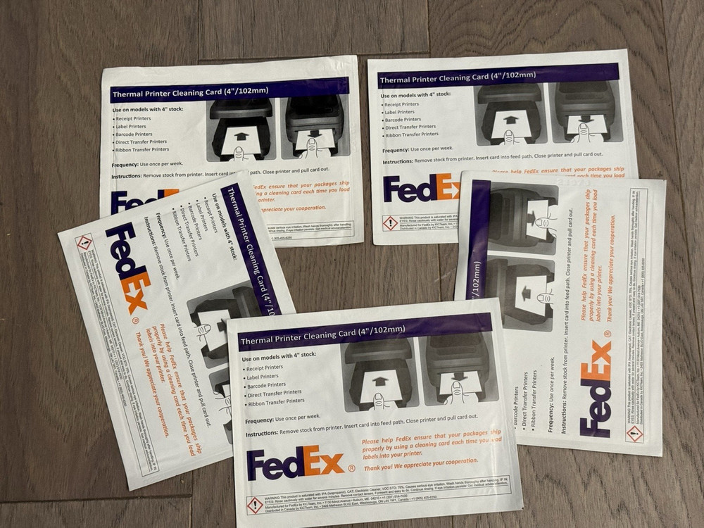 Zebra/Dymo/Rollo Thermal Label Printer Cleaning Card – 5 Pcs Pack by FedEx