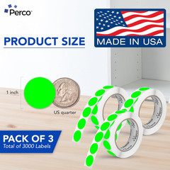 Fluorescent Green Perforated round Circle Dot Sticker 1-Inch Labels – 3 Rolls, 3