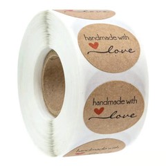 NEW 500pcs/roll Handmade With Love Stickers – Dark Brown Kraft Labels