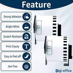 1 Roll 2.4″ x 100 ft DK-2205 Continuous Length White Paper Labels For Brother