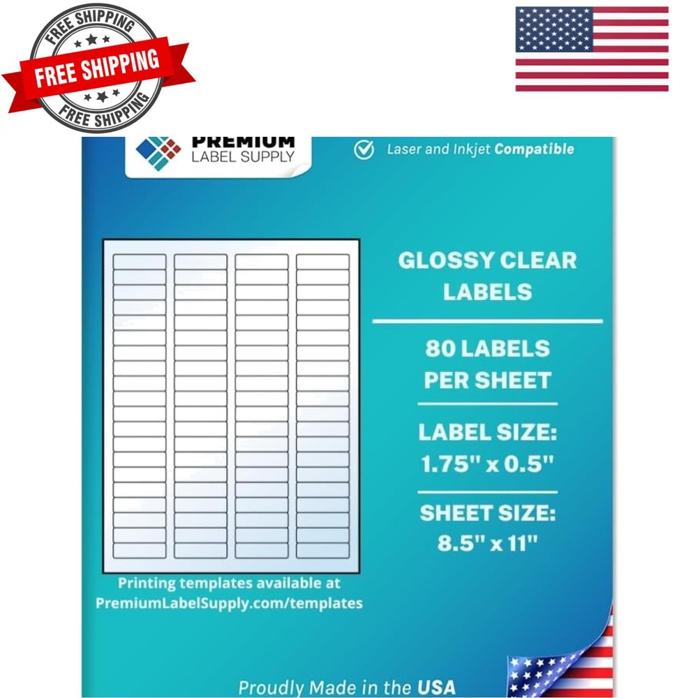 Glossy Clear Return Address Labels – 1.75″ x .5″ – Laser/Inkjet Compatible – …