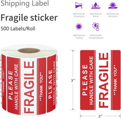 12 Rolls 3 X 2 Inch Handle with Care Fragile Thank You Warning Packing Shipping
