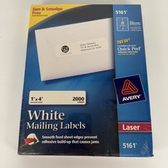 AVERY 5161 White QUICK PEEL Mailing Address Labels, 1″ x 4″, 2000pcs 100 sheets