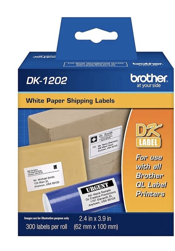 Genuine Brother DK-1202 White Paper Die-Cut Shipping Labels 300 Labels/Roll