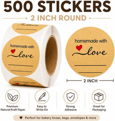 500 Kraft Canning Labels 2 Inch round Sticker Labels, Homemade with Love Labels,