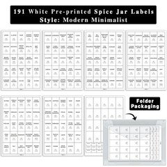 191 Spice Jar Labels Preprinted Minimalist Stickers – White Waterproof Label …