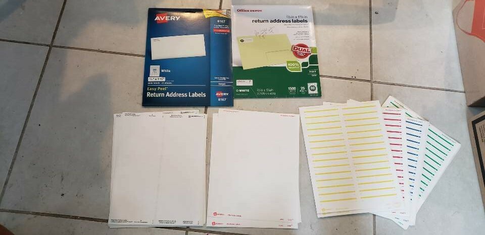 Avery Inkjet 8167 14 shts 5195 8 shts 5161 17 shts 5366 5 shts 5266 18 shts