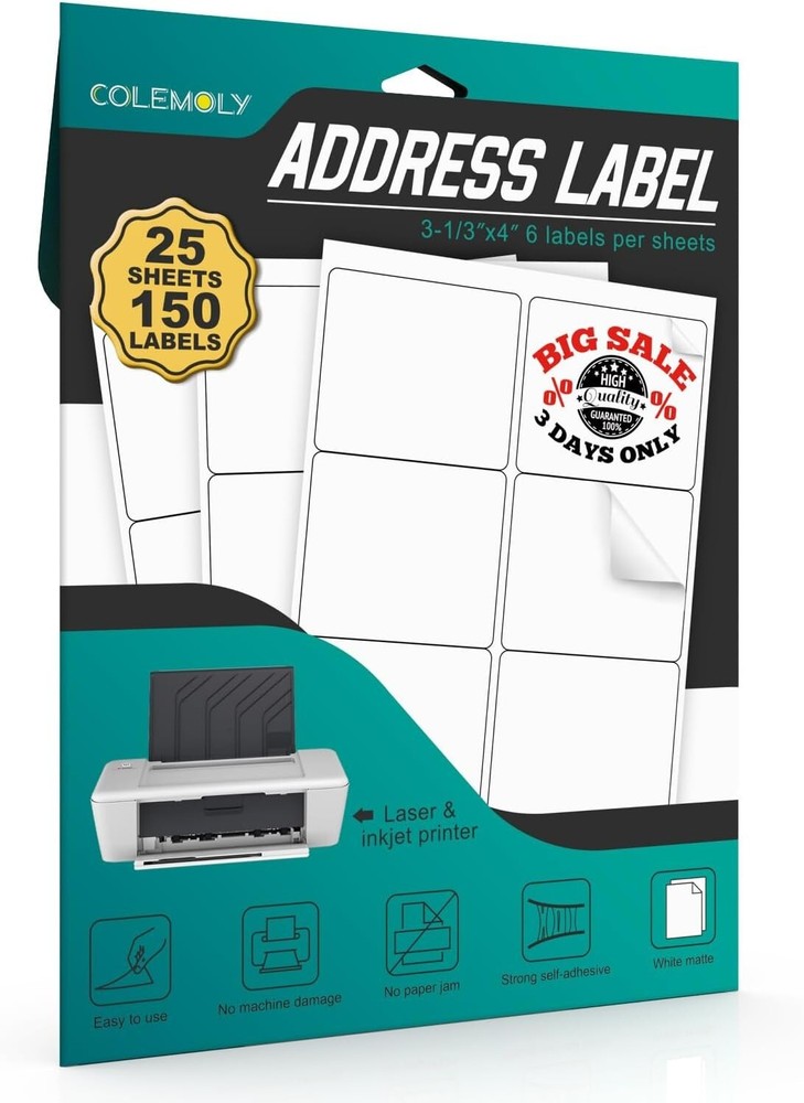 Shipping Address Labels FBA SKU Mailing Printable (25 Sheets, 6-UP) 4” x 3.33”