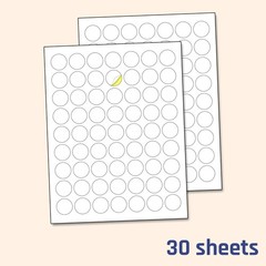 1″ Round Matte White Sticker Label Laser/Inkjet Printing – Letter Size 30 Sheets