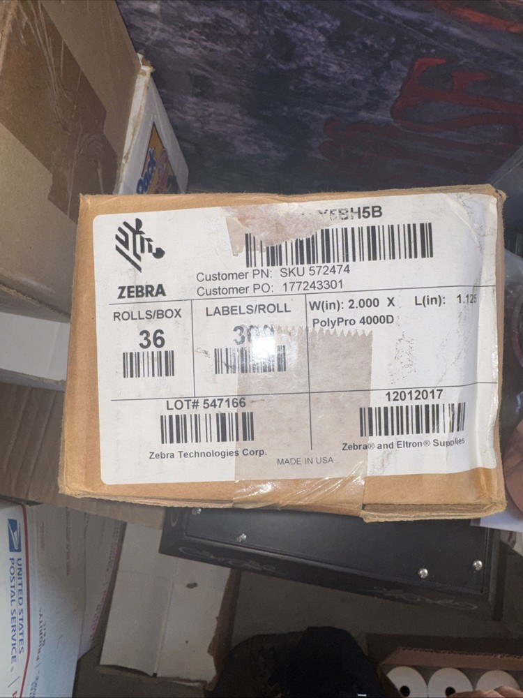 572474 ZEBRA LABEL ROLLS LD-Y5BH5B (36 CT) 2.000 X 1.125