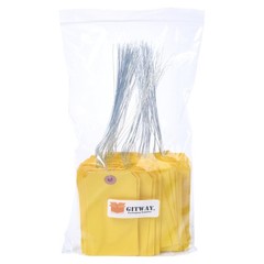Set of 100 Yellow Tag Labels with Wires 4 3 4 x 2 3 8 Inch Reinforced Eyelet