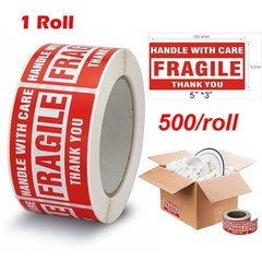 3″ x 5″ Large Fragile Stickers Handle with Care Thank You Labels 500 per Roll
