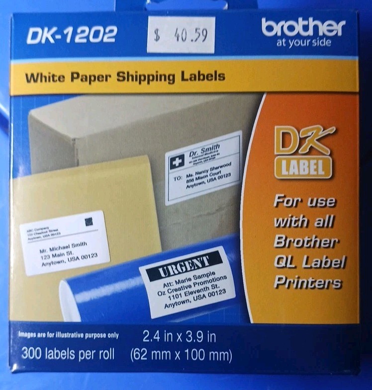 Brother DK-1202 White Paper Shipping Labels 300ea -New!