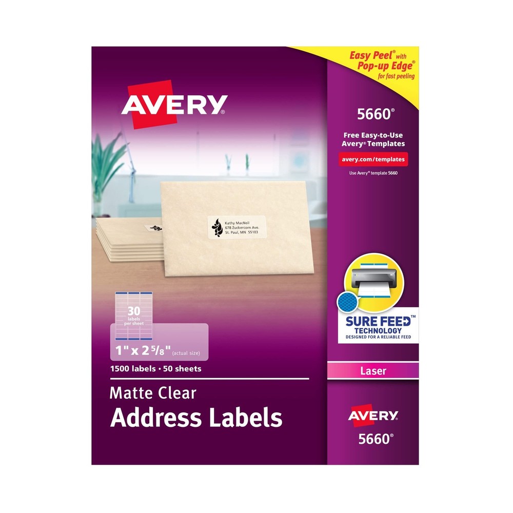Avery Printable Address Labels with Sure Feed Technology, 1″ x 2-5/8″, Matte …
