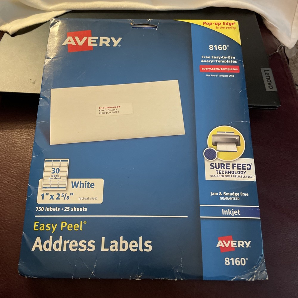Avery® Easy Peel® White Inkjet 8160 Address Labels, 1″ X 2 5/8″, Pack of 750.