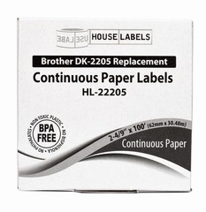 Non-OEM Fits BROTHER DK-2205 Continuous Thermal Labels – (4) Rolls of 100′