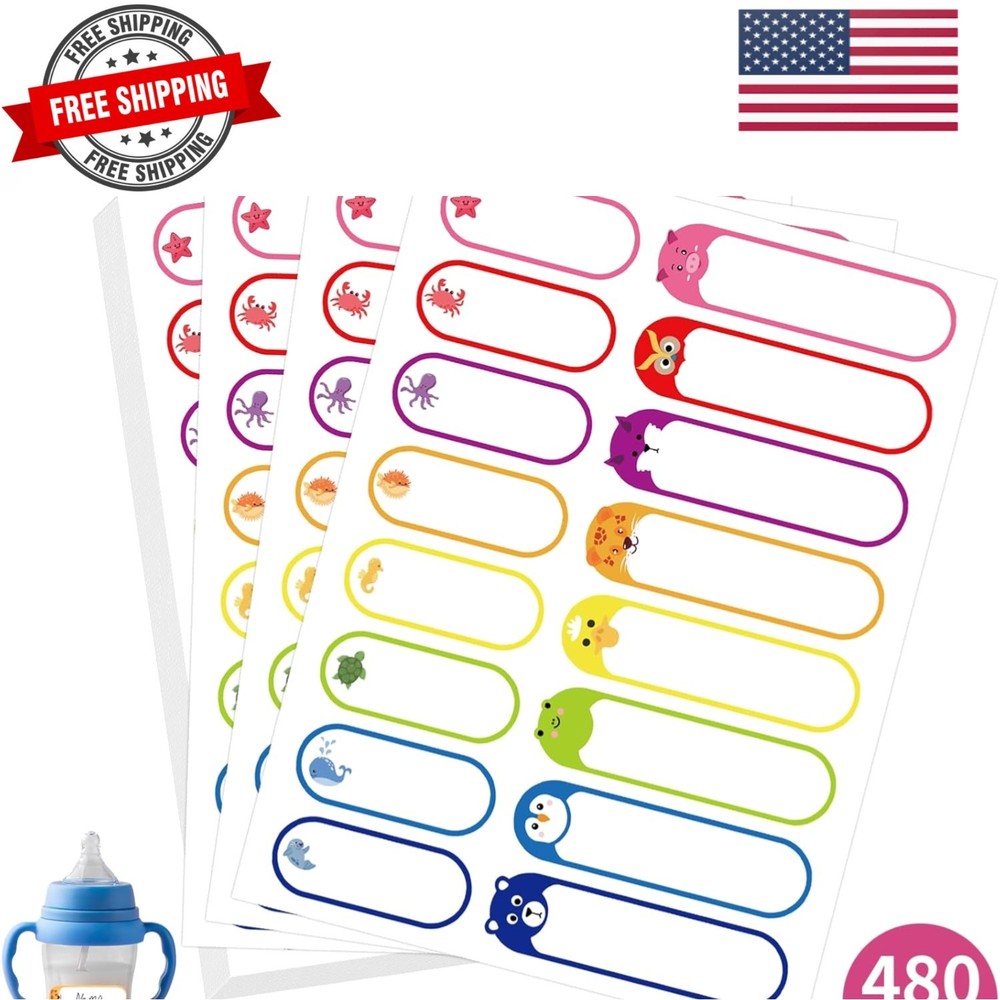 480 Pcs Labels for Kids Stuff Daycare, Waterproof Baby Name Label, Washable B…