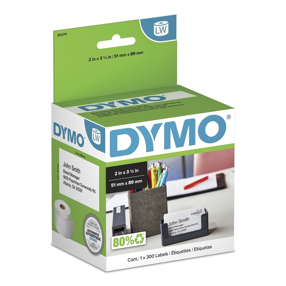 DYMO Business Card Labels 2″ x 3-1/2″ White 300 Labels Roll Model 30374