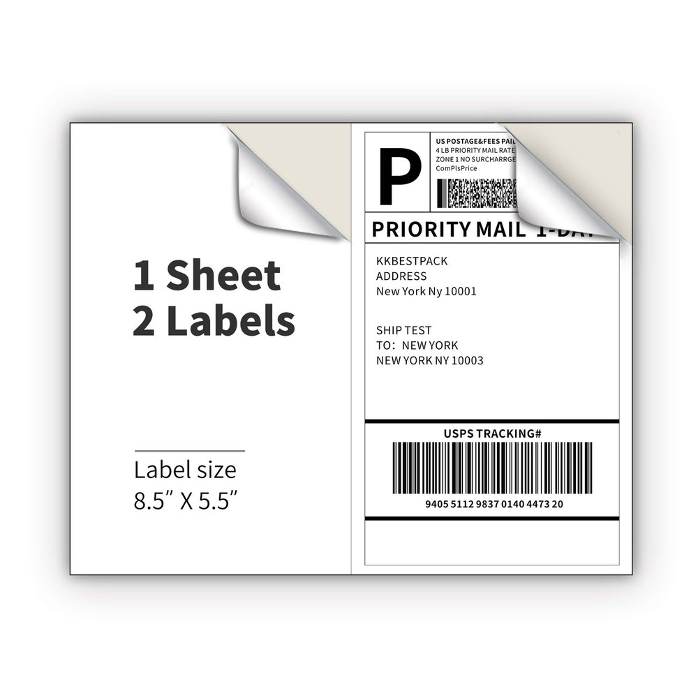 Shipping Labels Half Sheet 8.5×5.5 White Self Adhesive Laser Inkjet 200pcs 2 Per