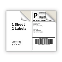 Shipping Labels Half Sheet 8.5×5.5 White Self Adhesive Laser Inkjet 200pcs 2 Per