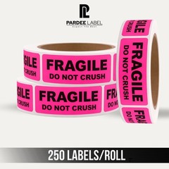 FRAGILE Stickers 1″x3″ Neon Pink Labels – 250/Roll – Shipping Warning Labels