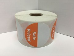 2″ Round ORANGE Direct Thermal ‘SALE PRICED’ Retail Labels (1 Roll, 750/Roll)